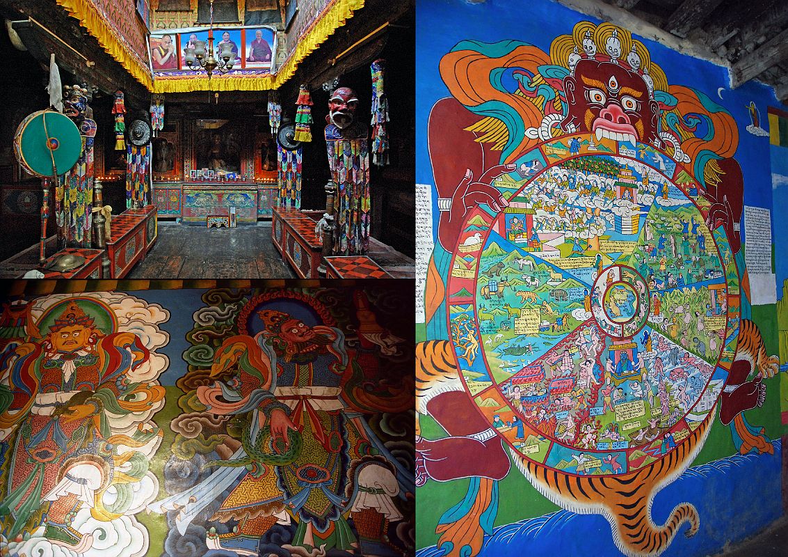 211 Kagbeni Gompa Main Room, North And West Guardian Kings, Wheel Of Life Painting
